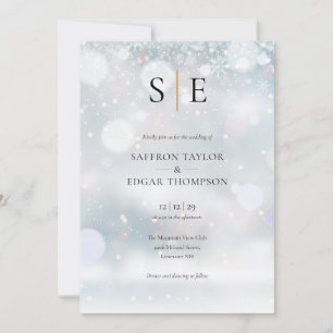Invitación Boda de Invierno Elegante Monograma Dorado Negro