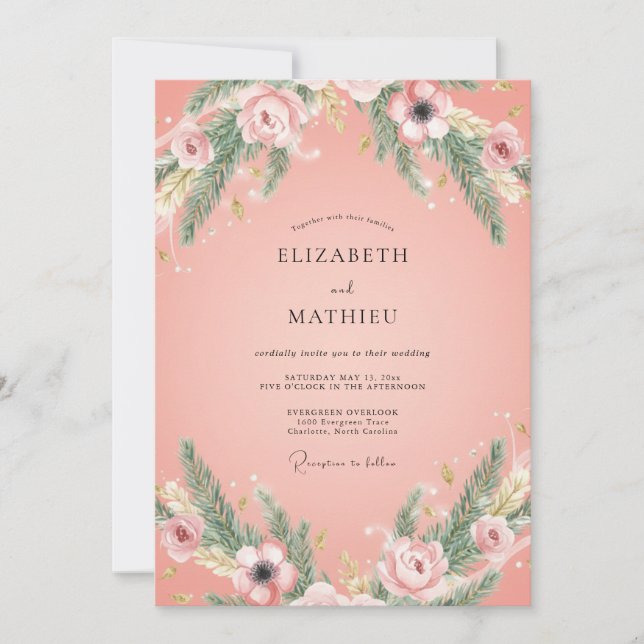 Invitación Boda de invierno elegante rosa salmón (Anverso)