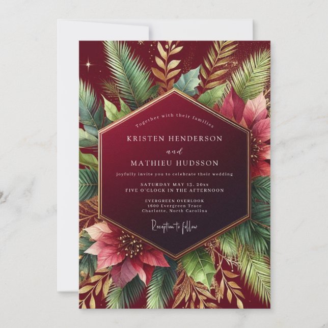 Invitación Boda de invierno en bosque de Borgoña (Anverso)