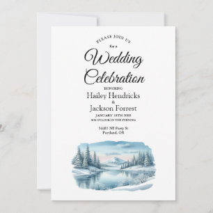 Invitación Boda de invierno en el lago de Snowy Mountain