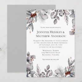 Invitación Boda de invierno en terracota plateada gris pálido