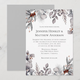 Invitación Boda de invierno en terracota plateada gris pálido