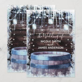 Invitación Boda de invierno en un granero rústico con barril 