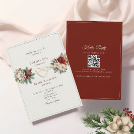 Invitación Boda de invierno en verde pino y rojo