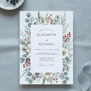 Invitación Boda de invierno en verde salvia y pino helado