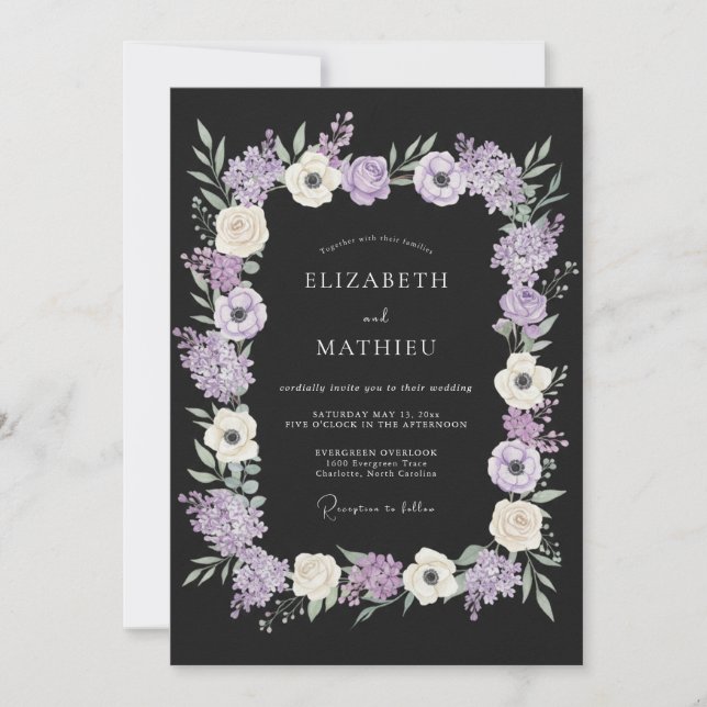 Invitación Boda de invierno encantada de negro (Anverso)