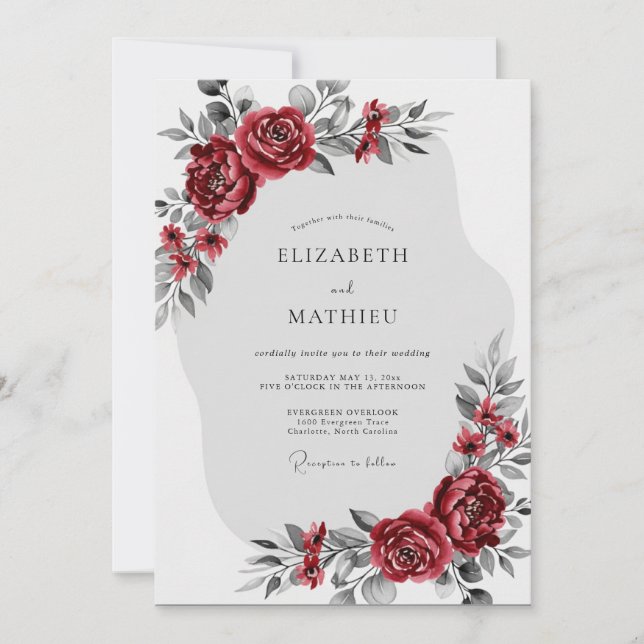 Invitación Boda de invierno encantadora de Borgoña (Anverso)