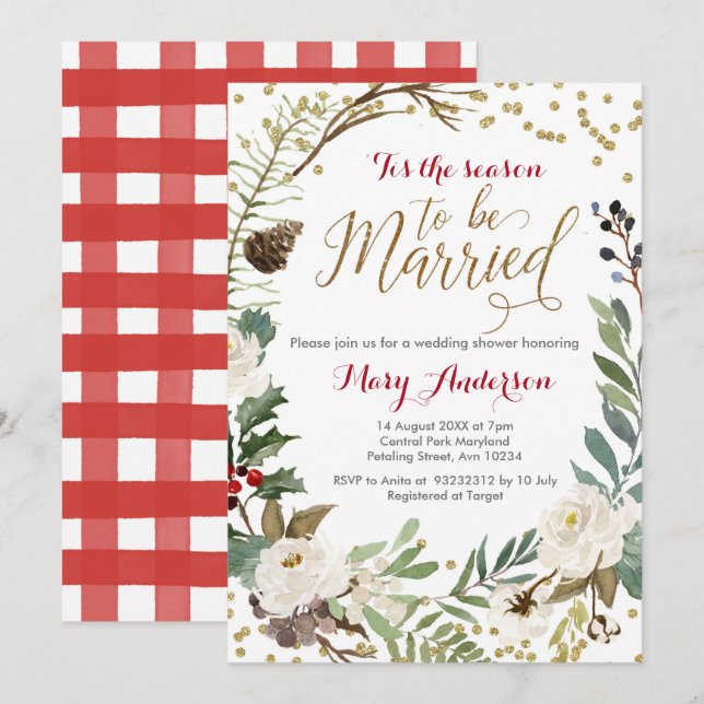 Invitación Boda de invierno, es temporada de casarse (Anverso / Reverso)