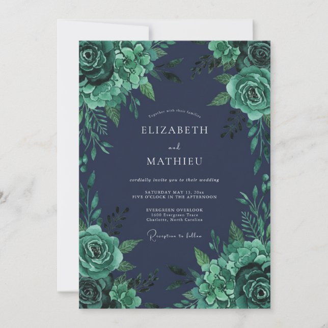 Invitación Boda de invierno esmeralda naval (Anverso)