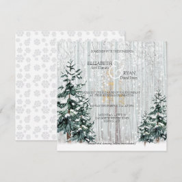 Invitación Boda de Invierno Esparce Copos de Nieve Pinos Árbo