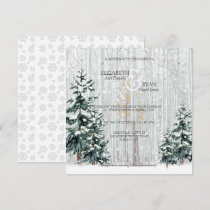 Invitación Boda de Invierno Esparce Copos de Nieve Pinos Árbo