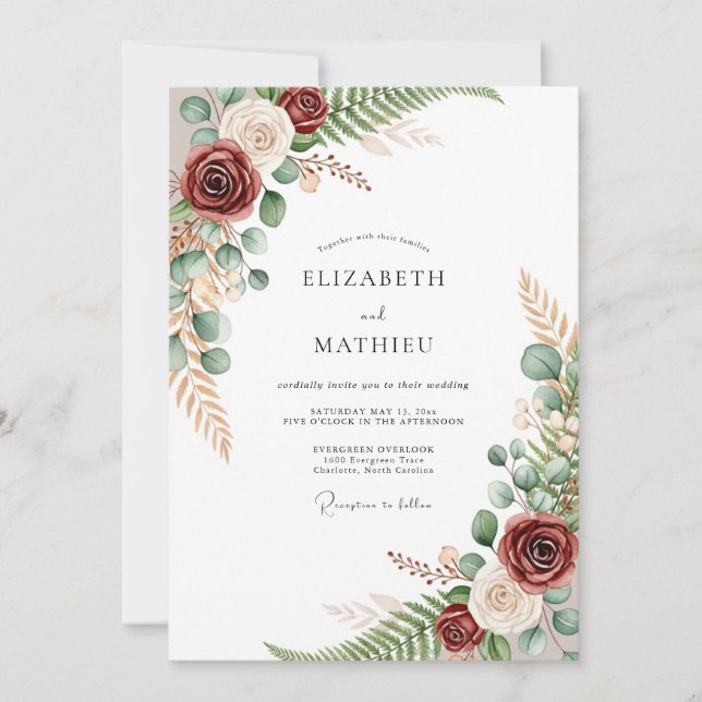 Invitación Boda de invierno espléndida de Borgoña (Anverso)