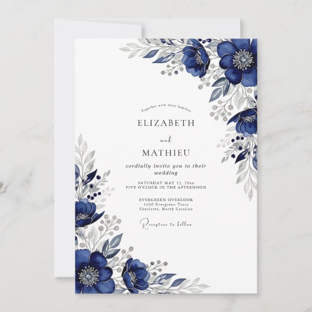 Invitación Boda de invierno espléndida de la marina (Anverso)