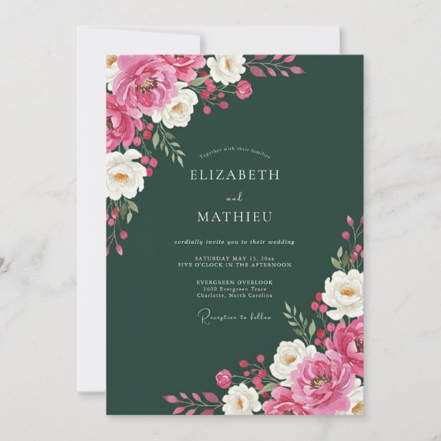 Invitación Boda de invierno espléndida en verde cazador (Anverso)