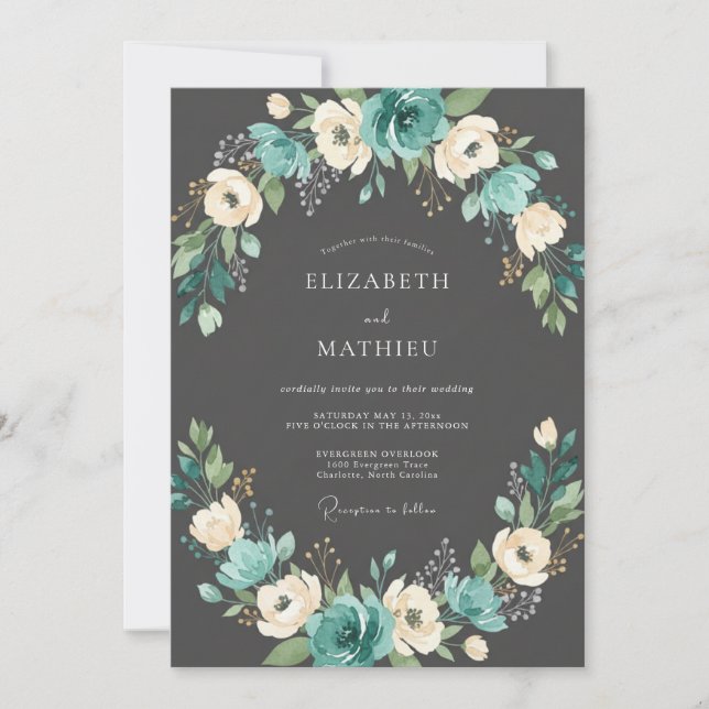 Invitación Boda de invierno etérea azul acuático (Anverso)