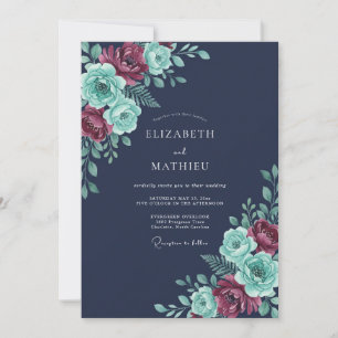 Invitación Boda de invierno exuberante azul marino