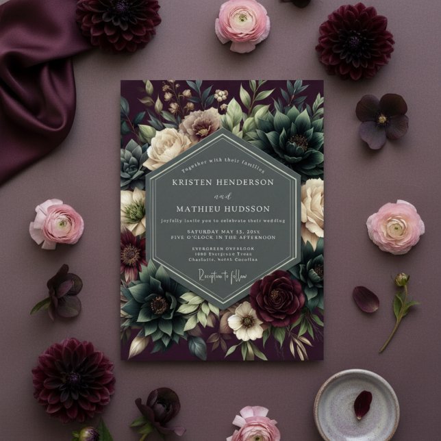 Invitación Boda de invierno exuberante con ciruela (Subido por el creador)