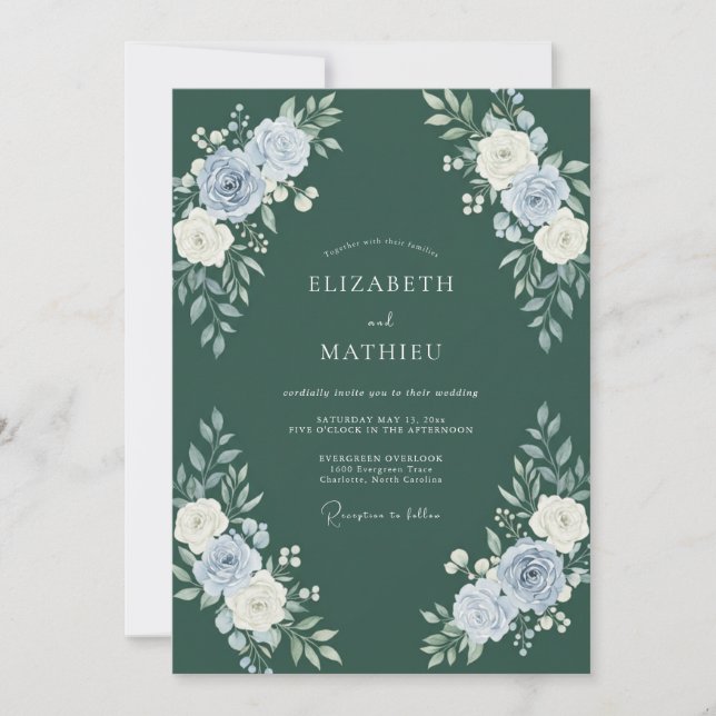 Invitación Boda de invierno exuberante en verde cazador (Anverso)