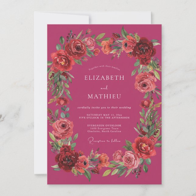 Invitación Boda de invierno exuberante magenta (Anverso)