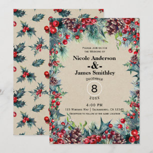 Invitación Boda de Invierno Fiesta de Navidad Bayas Cono de P