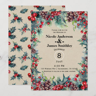 Invitación Boda de Invierno Fiesta Navideña Bayas Cono de Pin