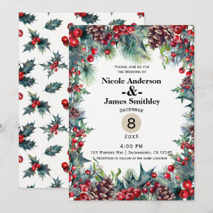 Invitación Boda de Invierno Fiesta Navideña Bayas de Navidad 