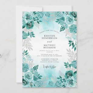 Invitación Boda de invierno floral acuarela Aqua