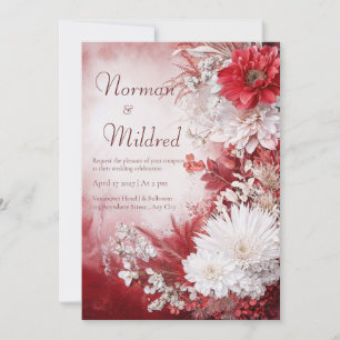 Invitación Boda de Invierno Floral Blanca Rojo Carmesí