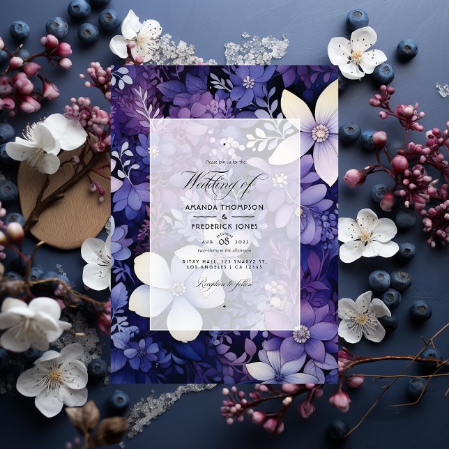 Invitación Boda de invierno floral de ciruela, azul marino y  (Subido por el creador)