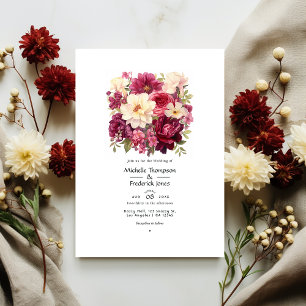 Invitación Boda de invierno floral de granate y crema