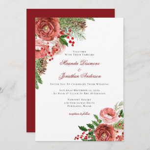 Invitación Boda de Invierno Floral de Navidades Rojos