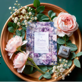 Invitación Boda de invierno floral lila lavanda azul mármol