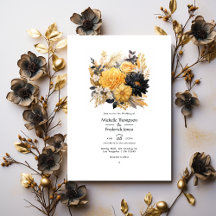 Boda de invierno floral negra y dorada