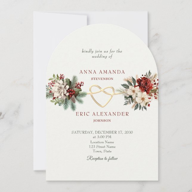 Invitación Boda de invierno floral rústica (Anverso)