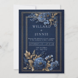 Invitación Boda de invierno floral texturizada en azul marino