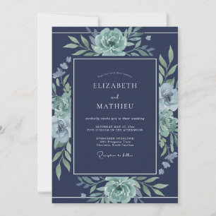 Invitación Boda de invierno fresca en azul marino