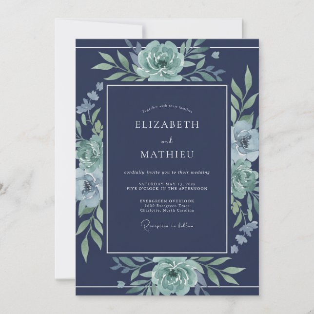 Invitación Boda de invierno fresca en azul marino (Anverso)