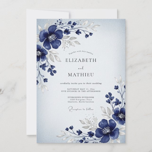 Invitación Boda de invierno glacial azul marino (Anverso)