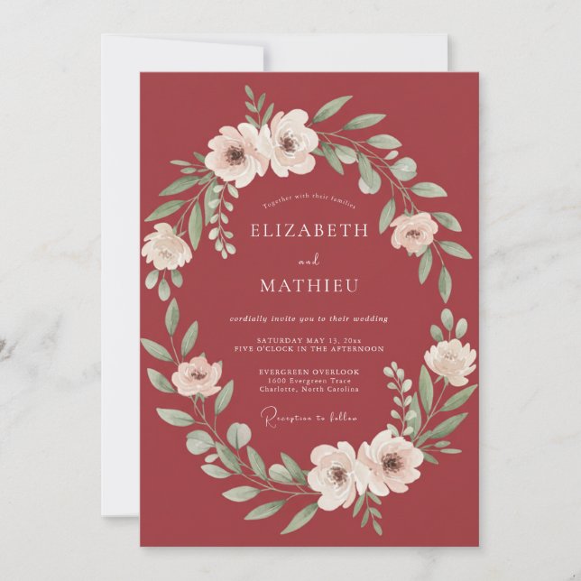 Invitación Boda de invierno gloriosa de Borgoña (Anverso)