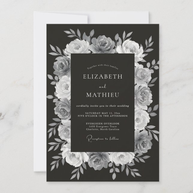 Invitación Boda de invierno gloriosa de carbón (Anverso)