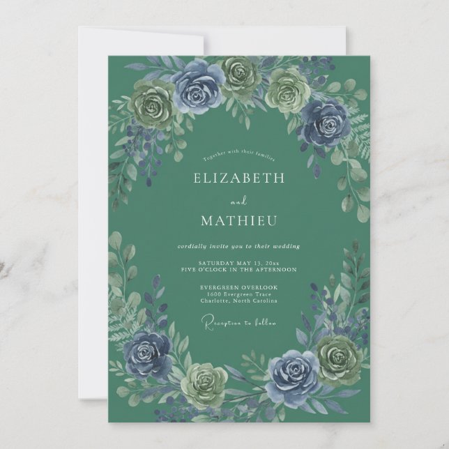 Invitación Boda de invierno gran verde salvia (Anverso)