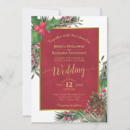 Invitación Boda de Invierno Holly & Pine Elegant Navidades