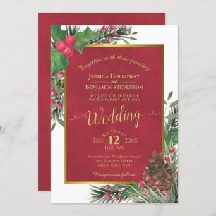 Invitación Boda de Invierno Holly & Pine Elegant Navidades