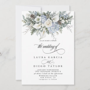 Invitación Boda de invierno Hortensia azul y lirio de cala b