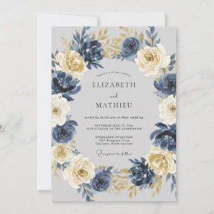 Invitación Boda de invierno ilustre azul marino