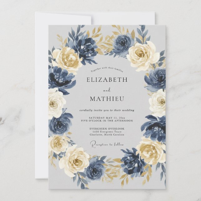 Invitación Boda de invierno ilustre azul marino (Anverso)