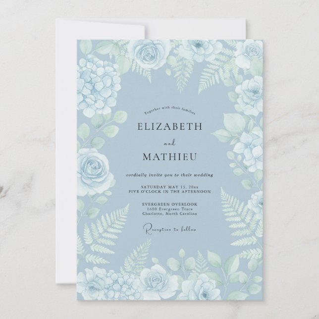 Invitación Boda de invierno inmaculada azul polvo (Anverso)