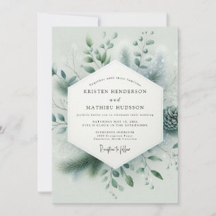 Invitación Boda de invierno inmaculada en verde salvia