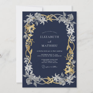Invitación Boda de invierno intrincada azul marino