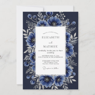 Invitación Boda de invierno lujosa de azul medianoche